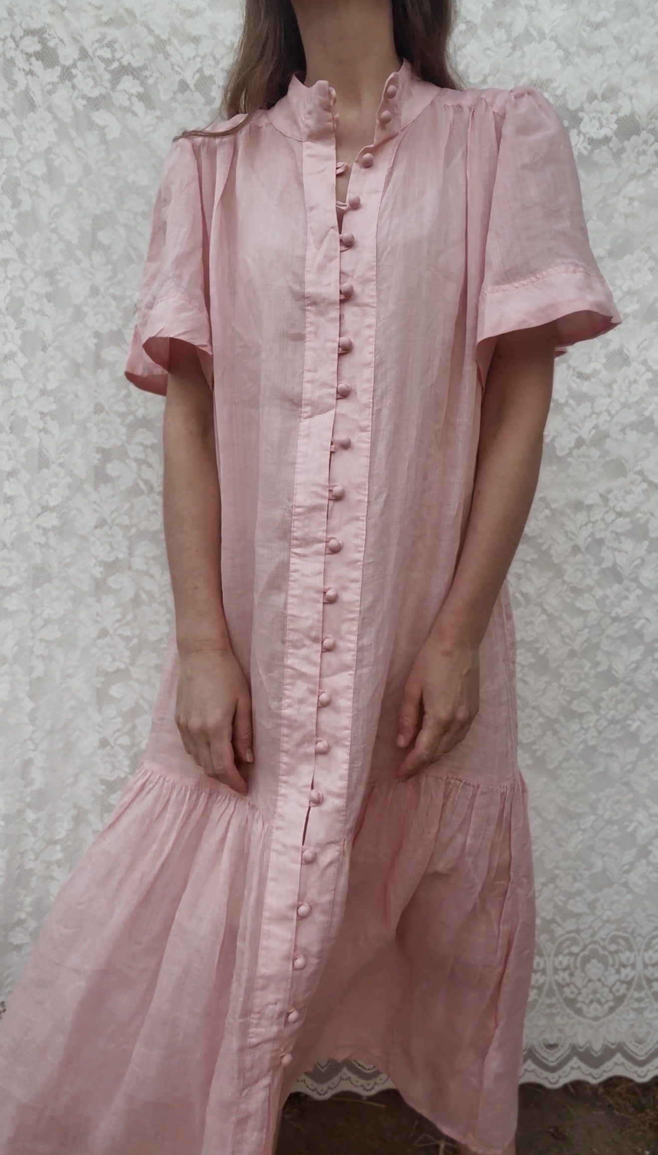 VINTAGE PINK COTTON LINEN DRESS XS-M