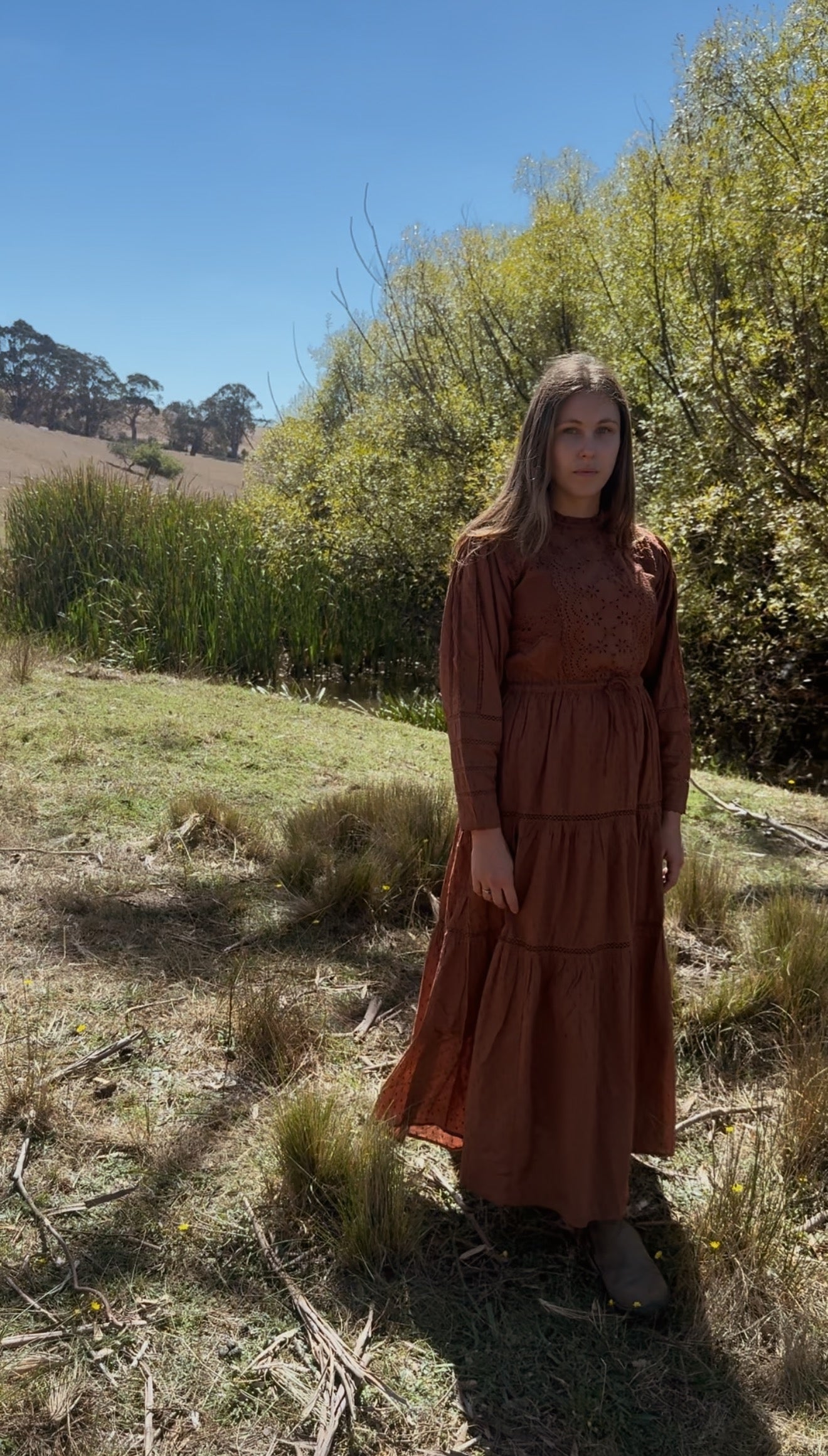 SAINSBURY COTTON LACE DRESS RUST