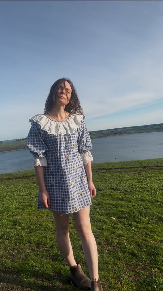 100% RECYCLED COTTON - MARTHA BLUE GINGHAM MINI