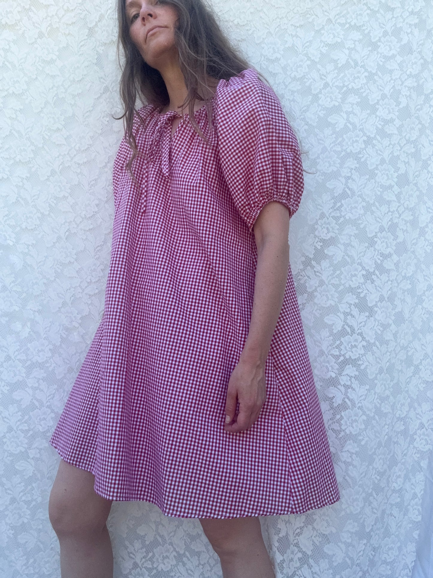 POPPY SMOCK DRESS RED GINGHAM COTTON