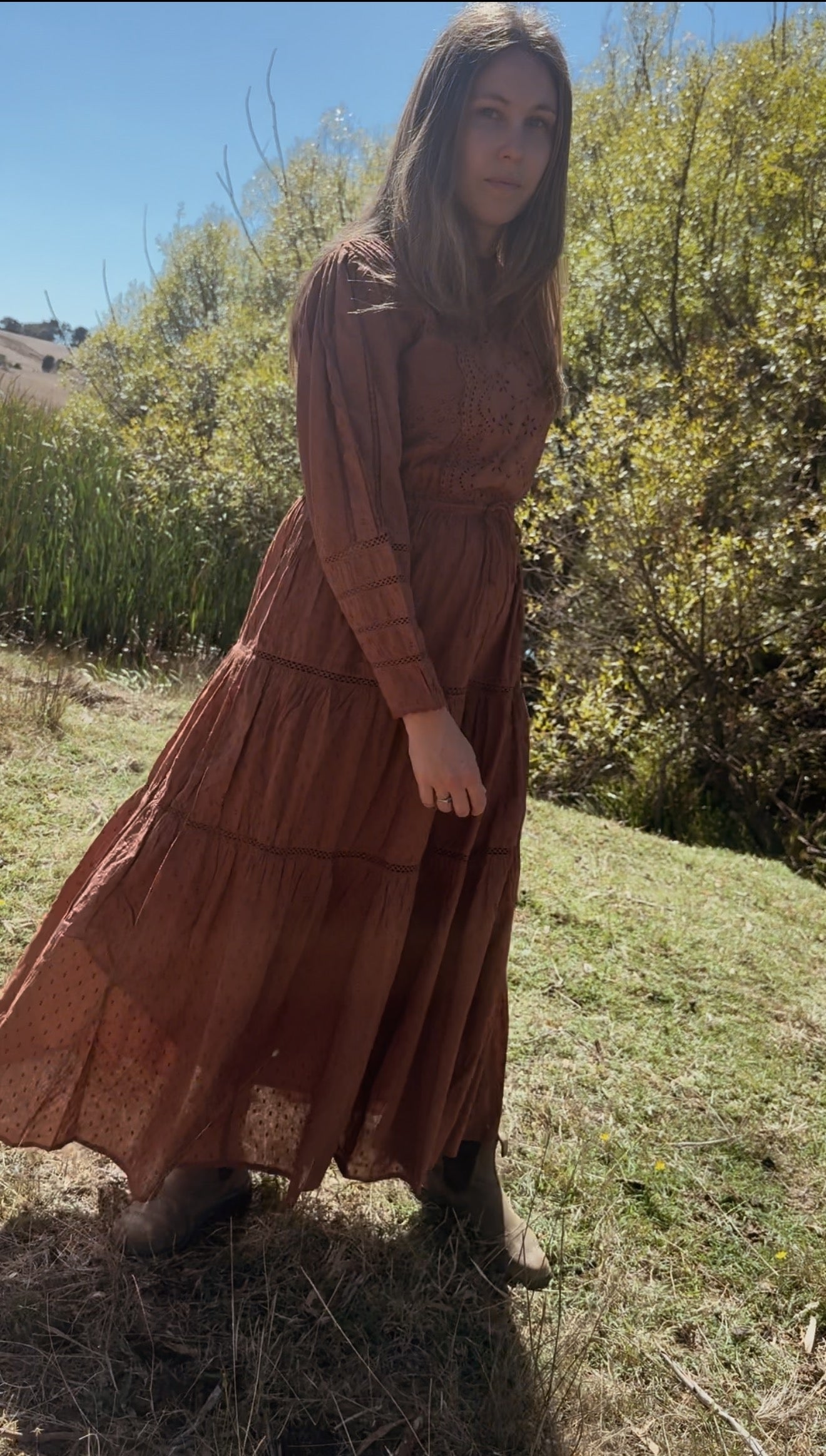 SAINSBURY COTTON LACE DRESS RUST