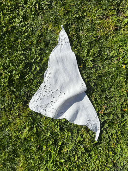 REWORKED - EMBROIDERED LINEN HEAD SCARF WHITE