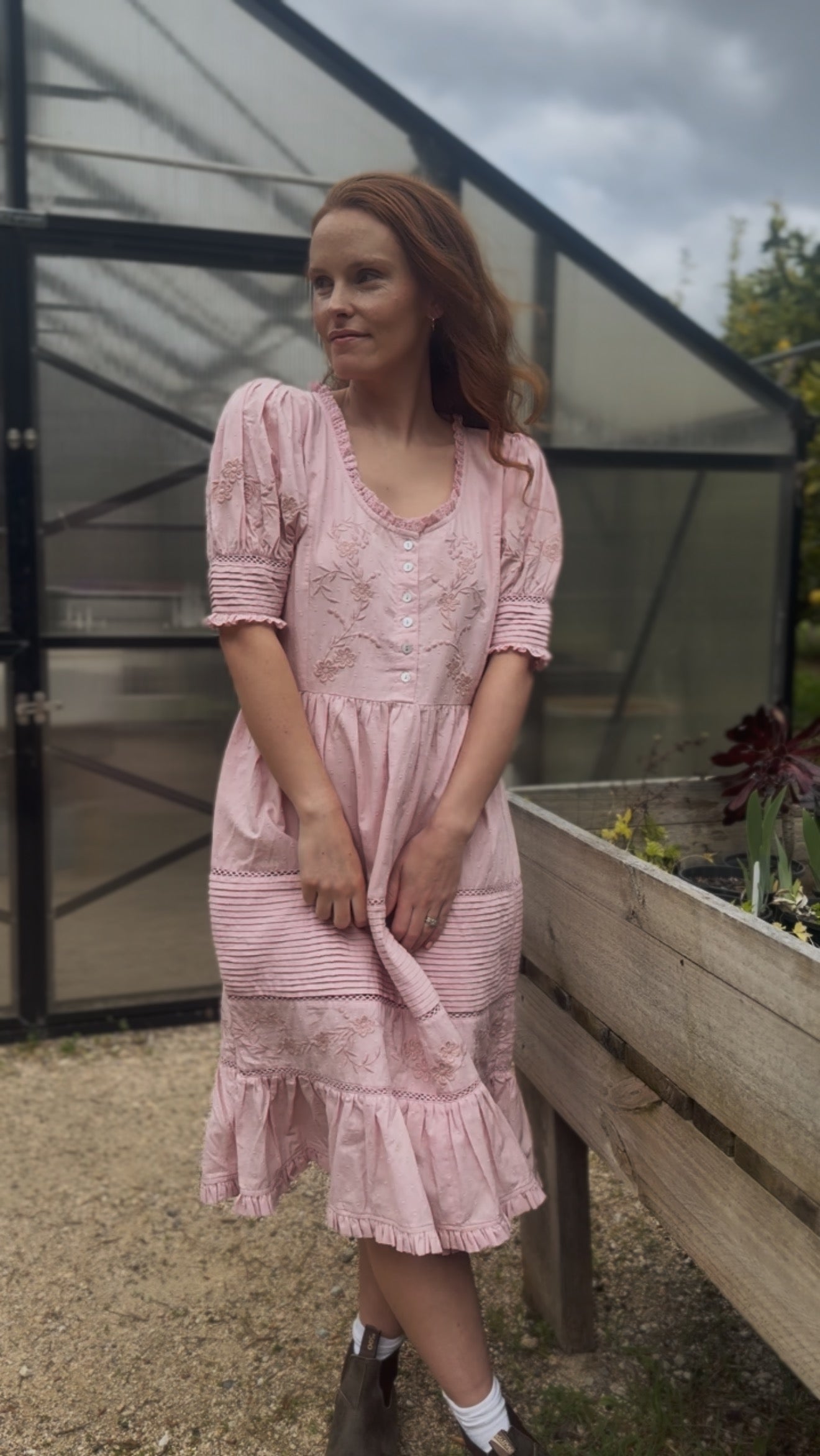 100% RECYCLED COTTON - FAUSTINE DRESS PASTEL PINK