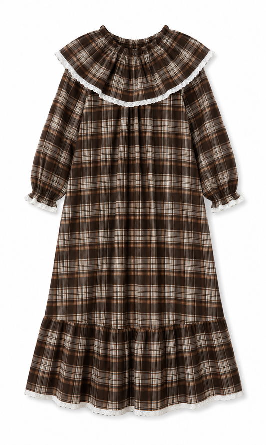 HETTIE SMOCK DRESS BROWN PLAID CHECK