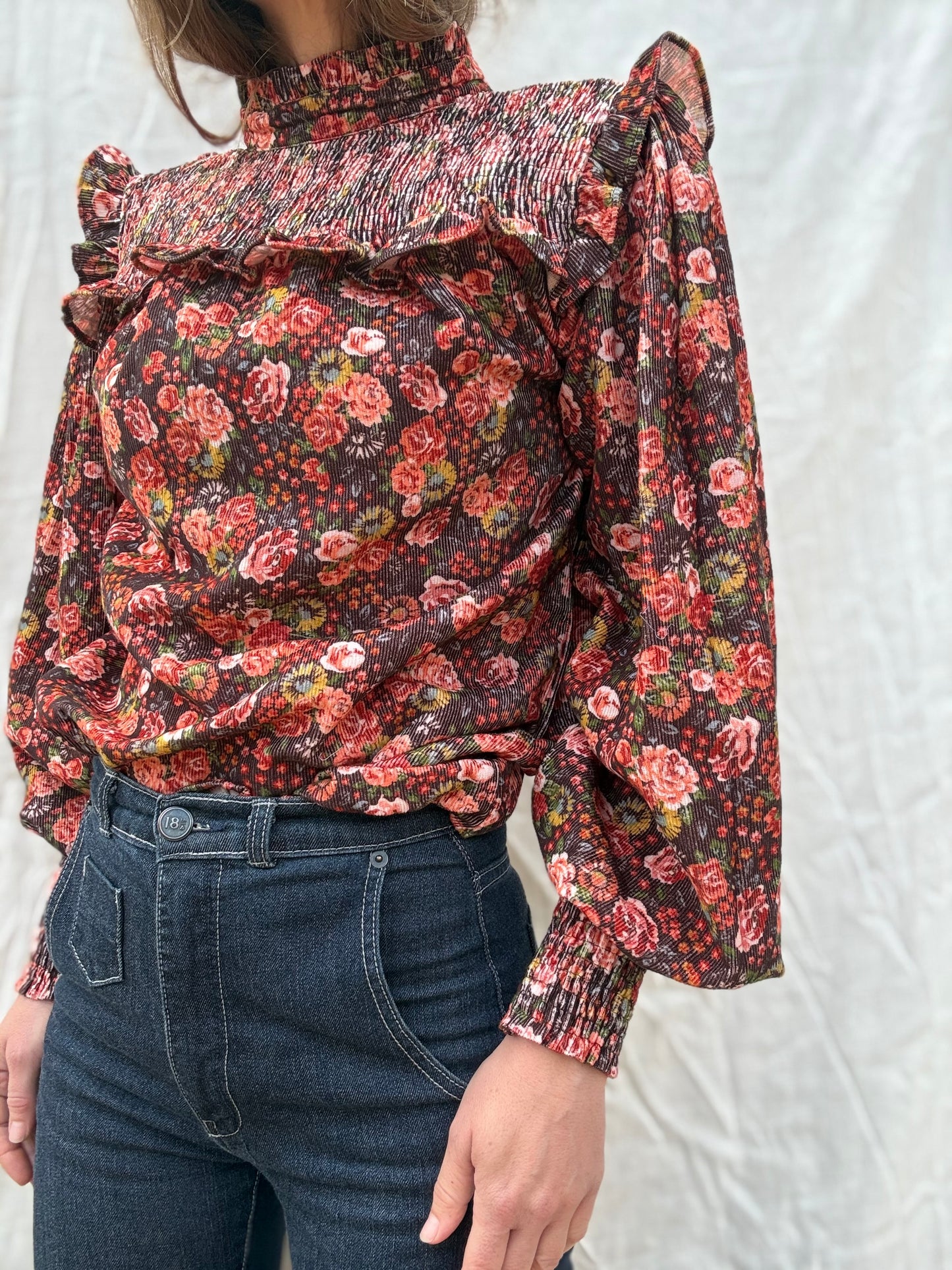 100% RECYCLED COTTON CORDUROY- BAMBI BLOUSE AUTUMNAL FLORAL