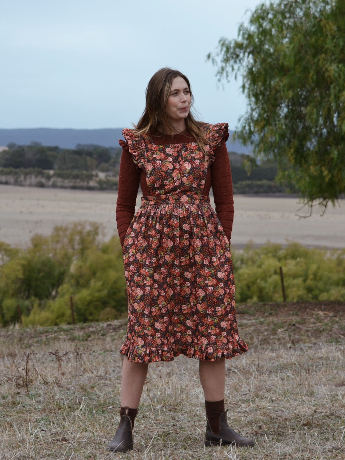 100% RECYCLED COTTON - AUTUMNAL ANOUK RUFFLE PINAFORE/SKIRT CORDUROY