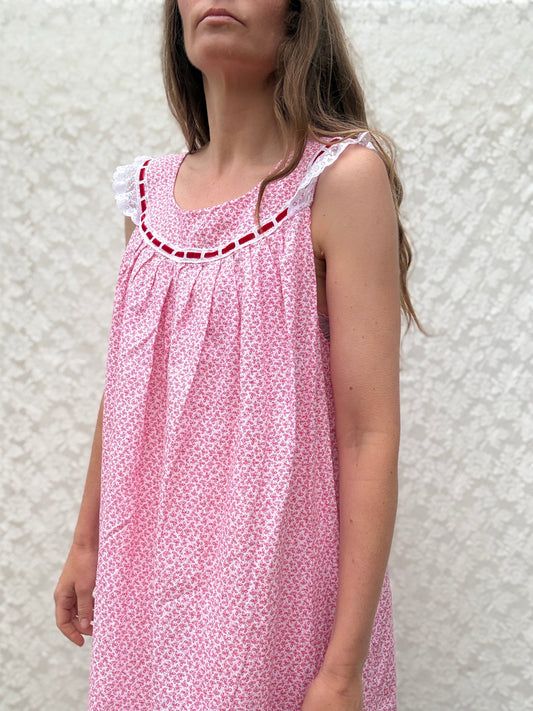 REWORKED DRESS OR NIGHTIE RED FLORAL COTTON 12-14