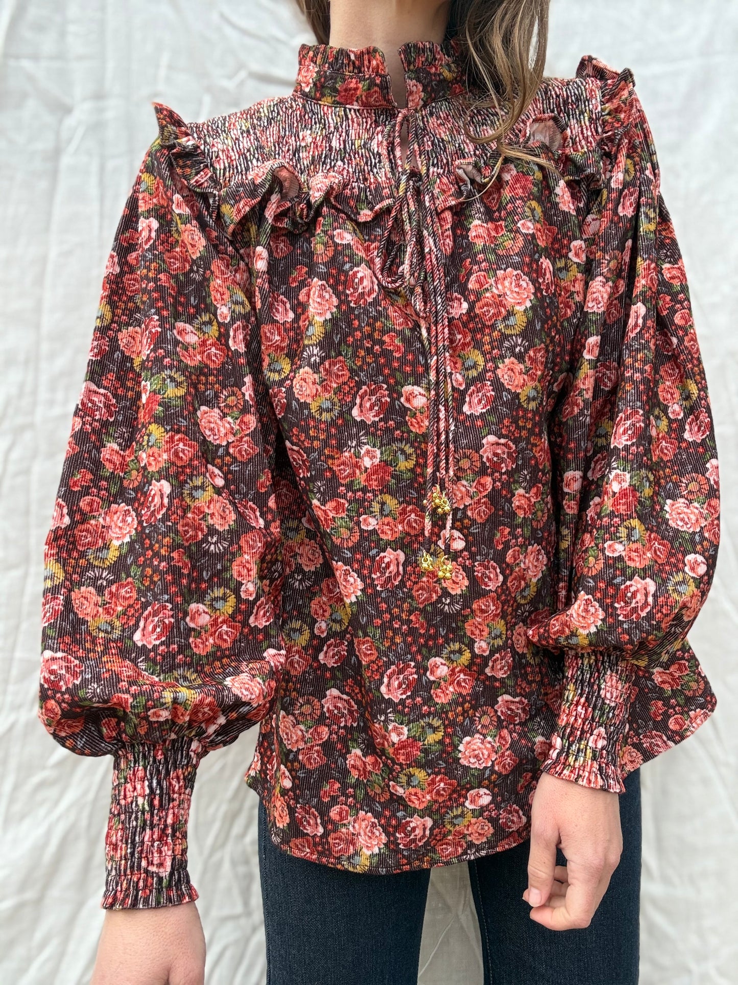 100% RECYCLED COTTON CORDUROY- BAMBI BLOUSE AUTUMNAL FLORAL