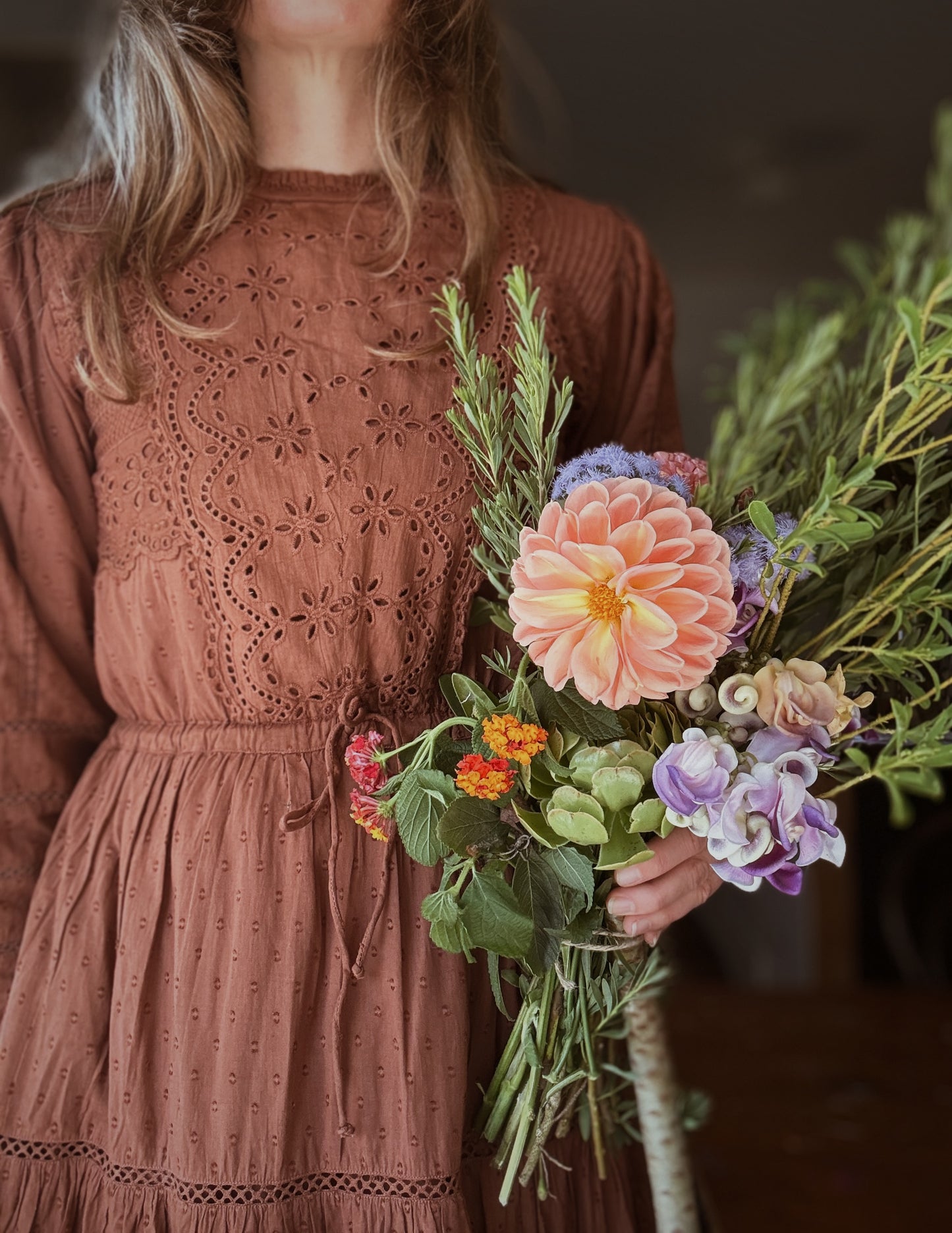 SAINSBURY COTTON LACE DRESS RUST
