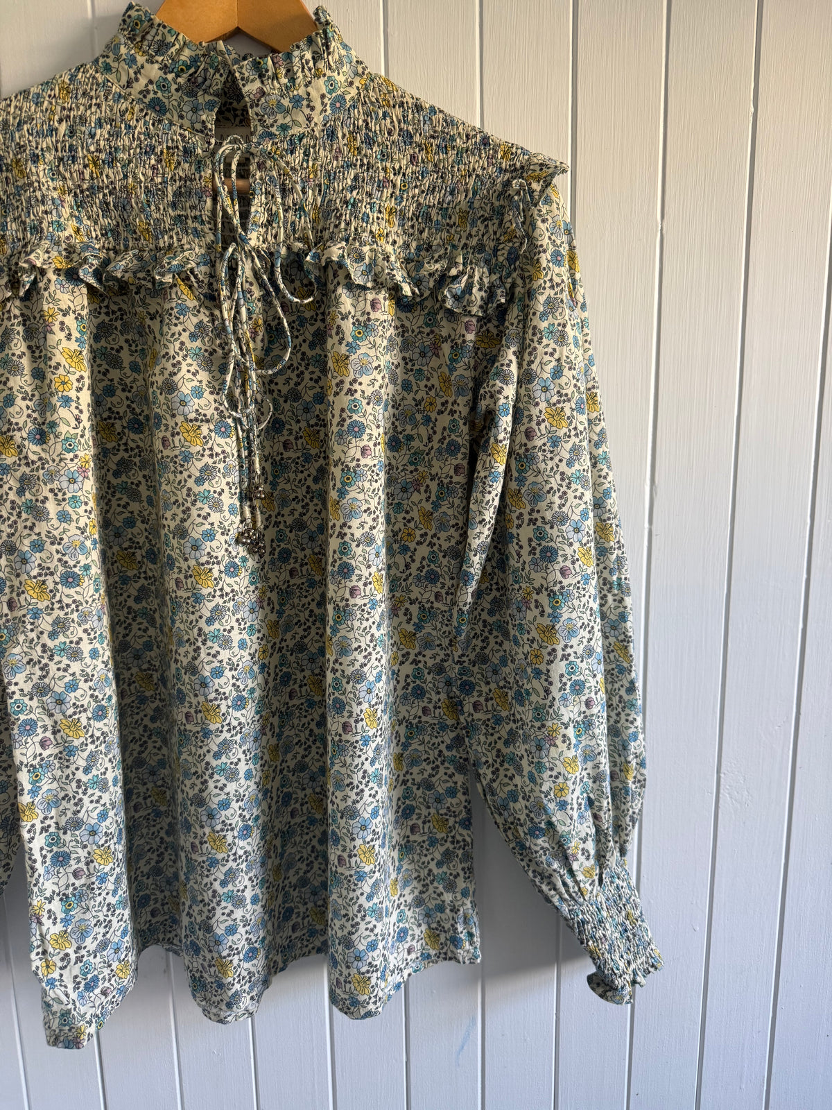 PRELOVED - BAMBI BLOUSE BLUE YELLOW FLORAL S