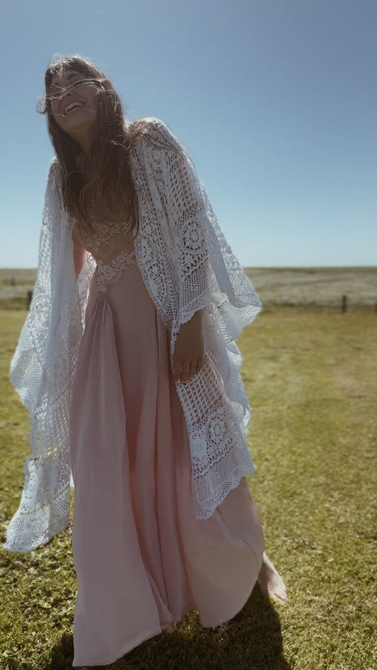 REWORKED - ONE OF A KIND WHITE CROCHET THROW - FREE SIZE