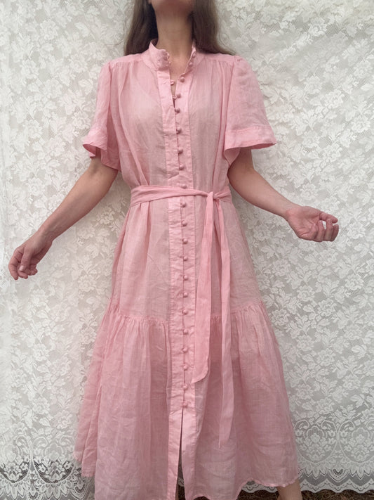 VINTAGE PINK COTTON LINEN DRESS XS-M