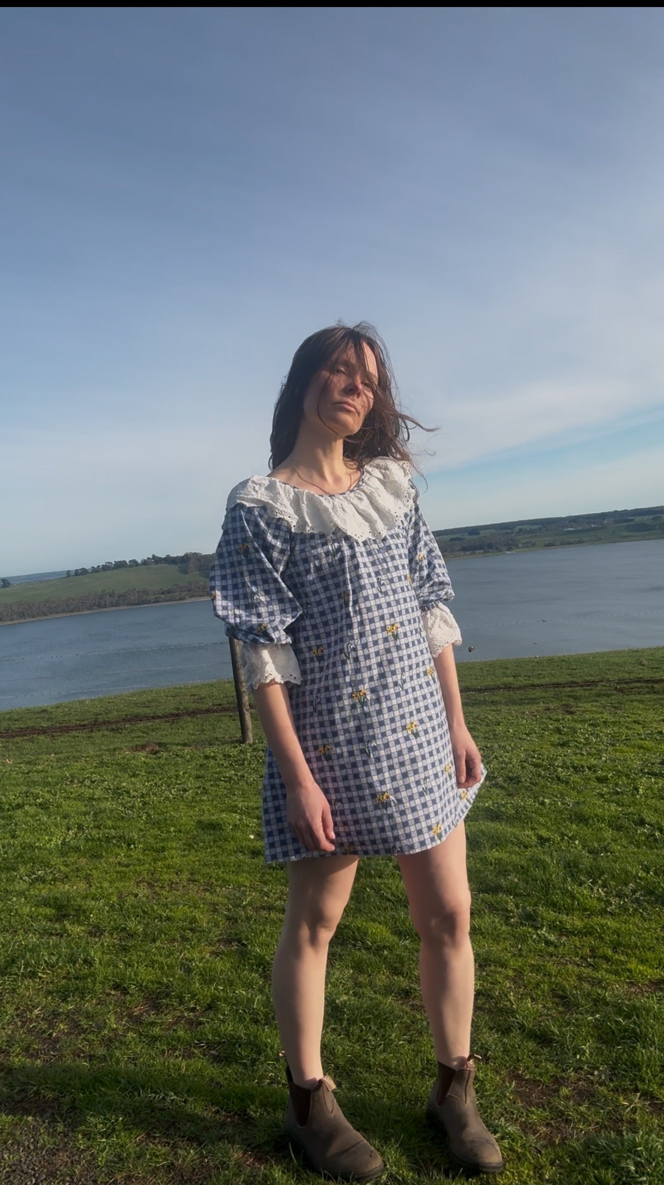 100% RECYCLED COTTON - MARTHA BLUE GINGHAM MINI