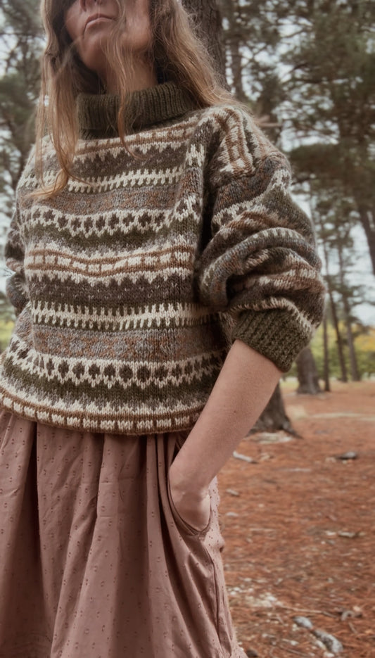 VINTAGE HANDMADE GREEN WOOL JUMPER S-XL