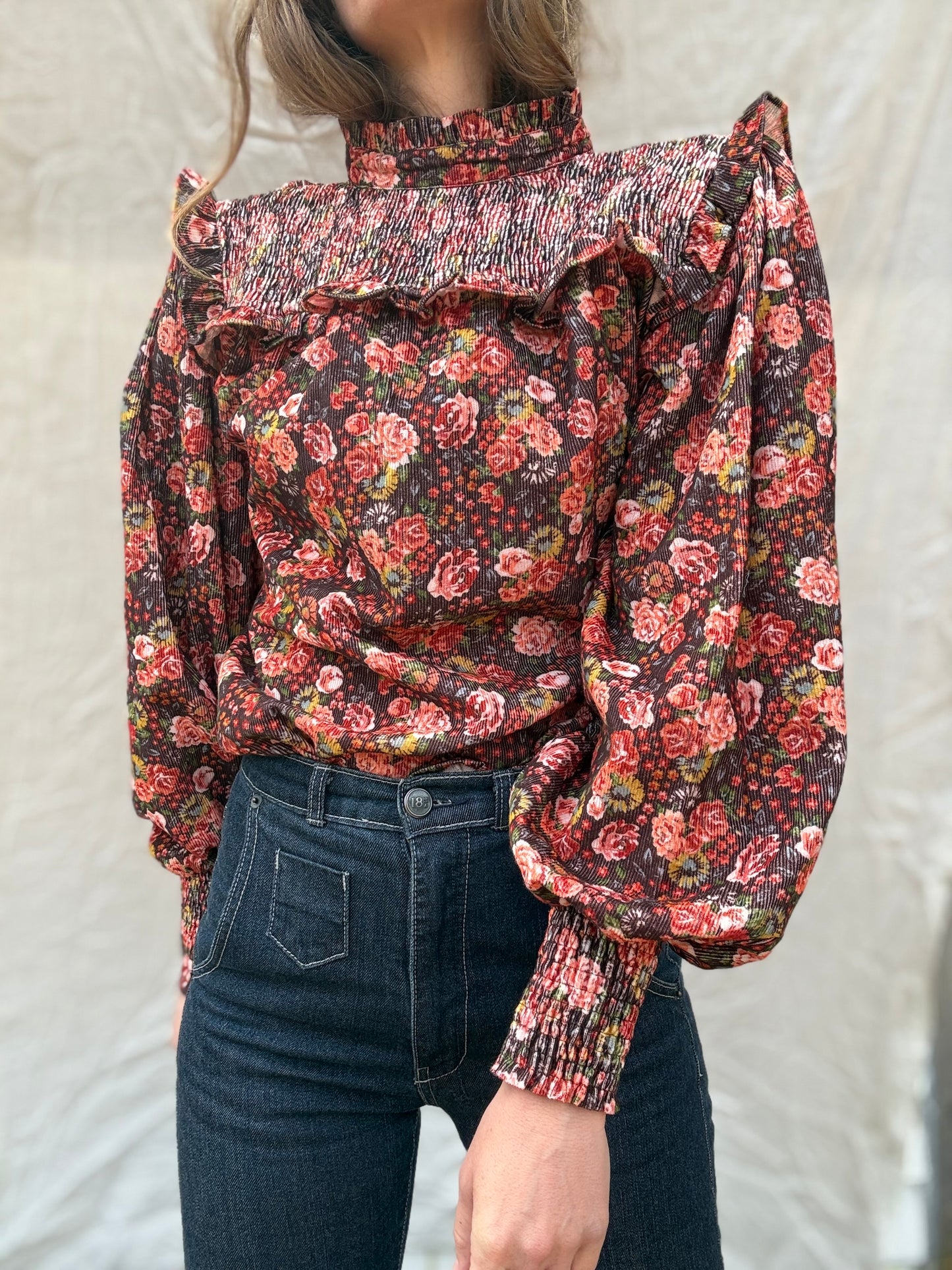 100% RECYCLED COTTON CORDUROY- BAMBI BLOUSE AUTUMNAL FLORAL
