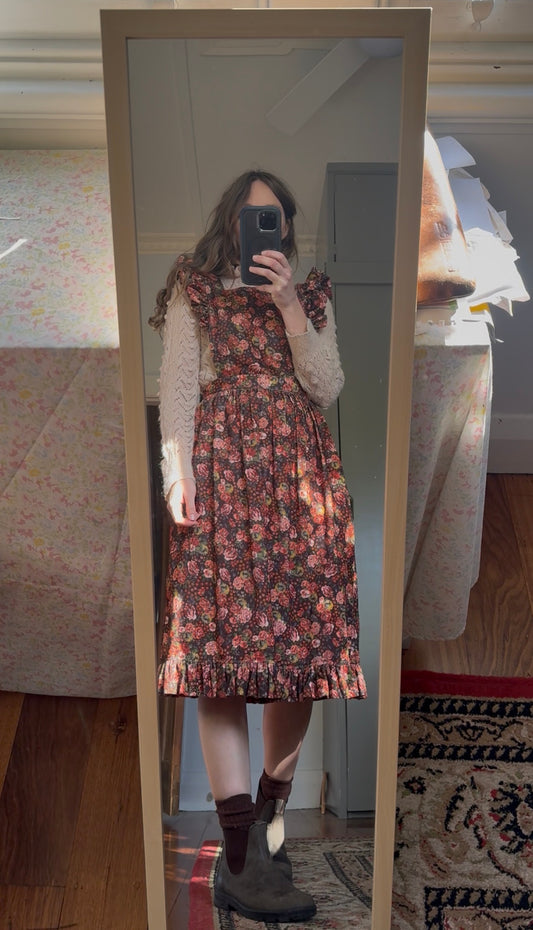 100% RECYCLED COTTON - AUTUMNAL ANOUK RUFFLE PINAFORE/SKIRT CORDUROY