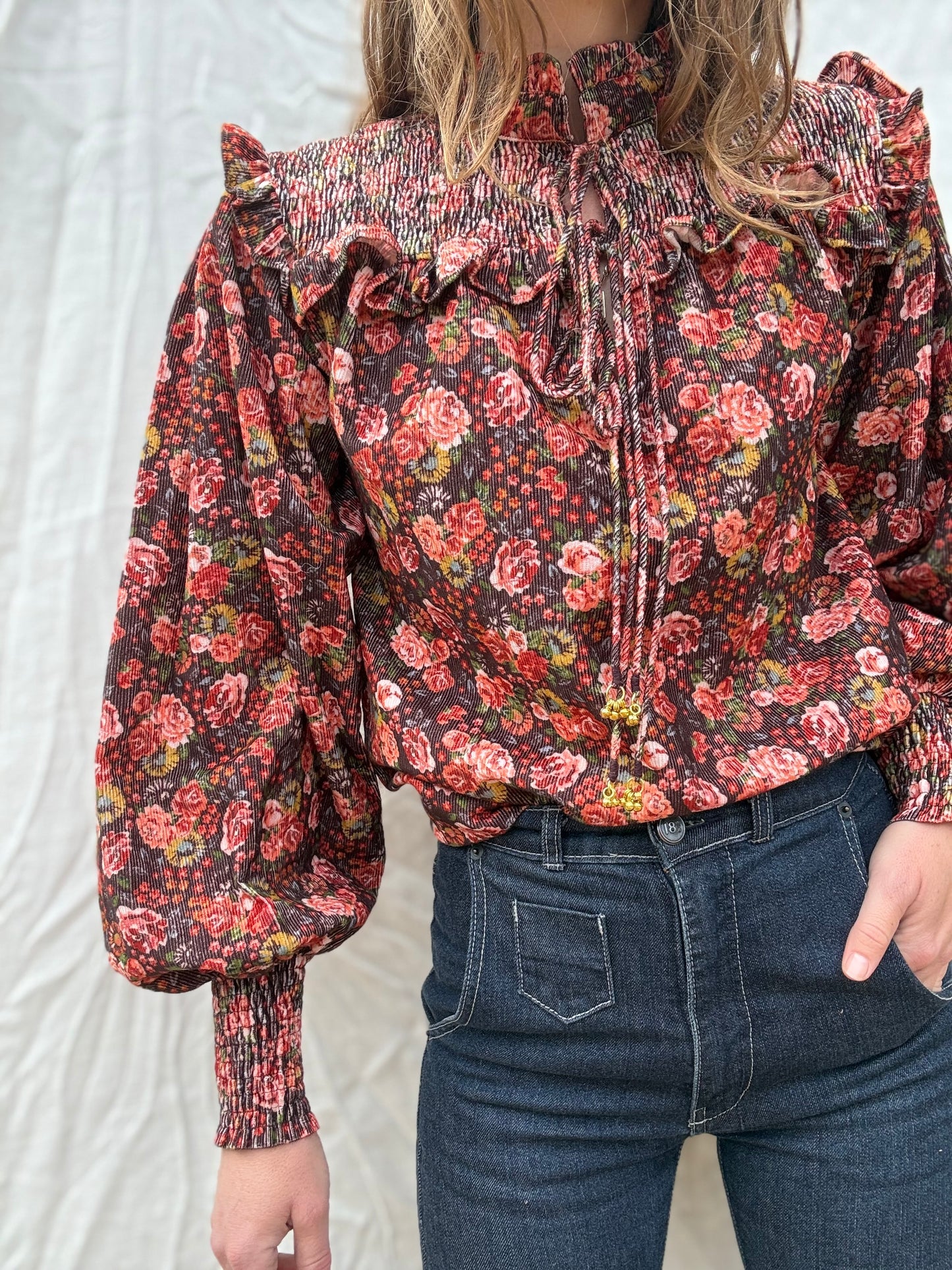 100% RECYCLED COTTON CORDUROY- BAMBI BLOUSE AUTUMNAL FLORAL
