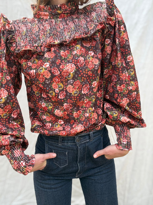 100% RECYCLED COTTON CORDUROY- BAMBI BLOUSE AUTUMNAL FLORAL