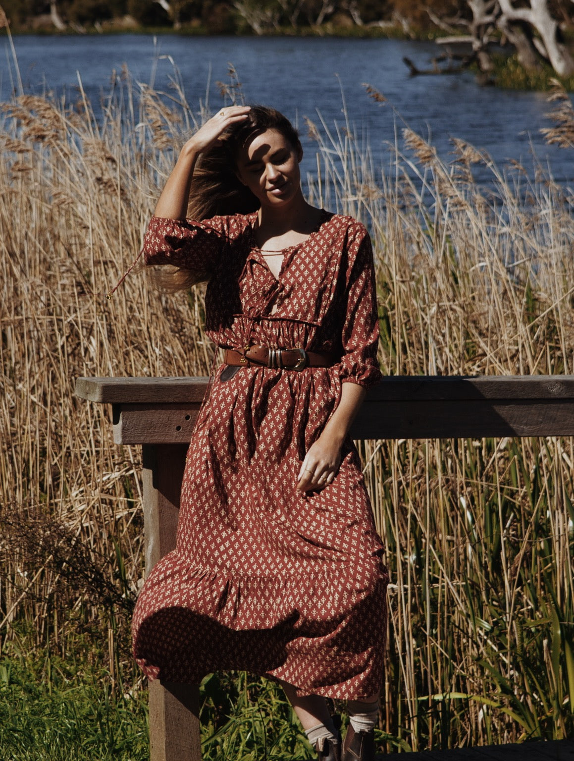 SECOND - HENRI MAXI DRESS CLAY HAND BLOCK PRINT