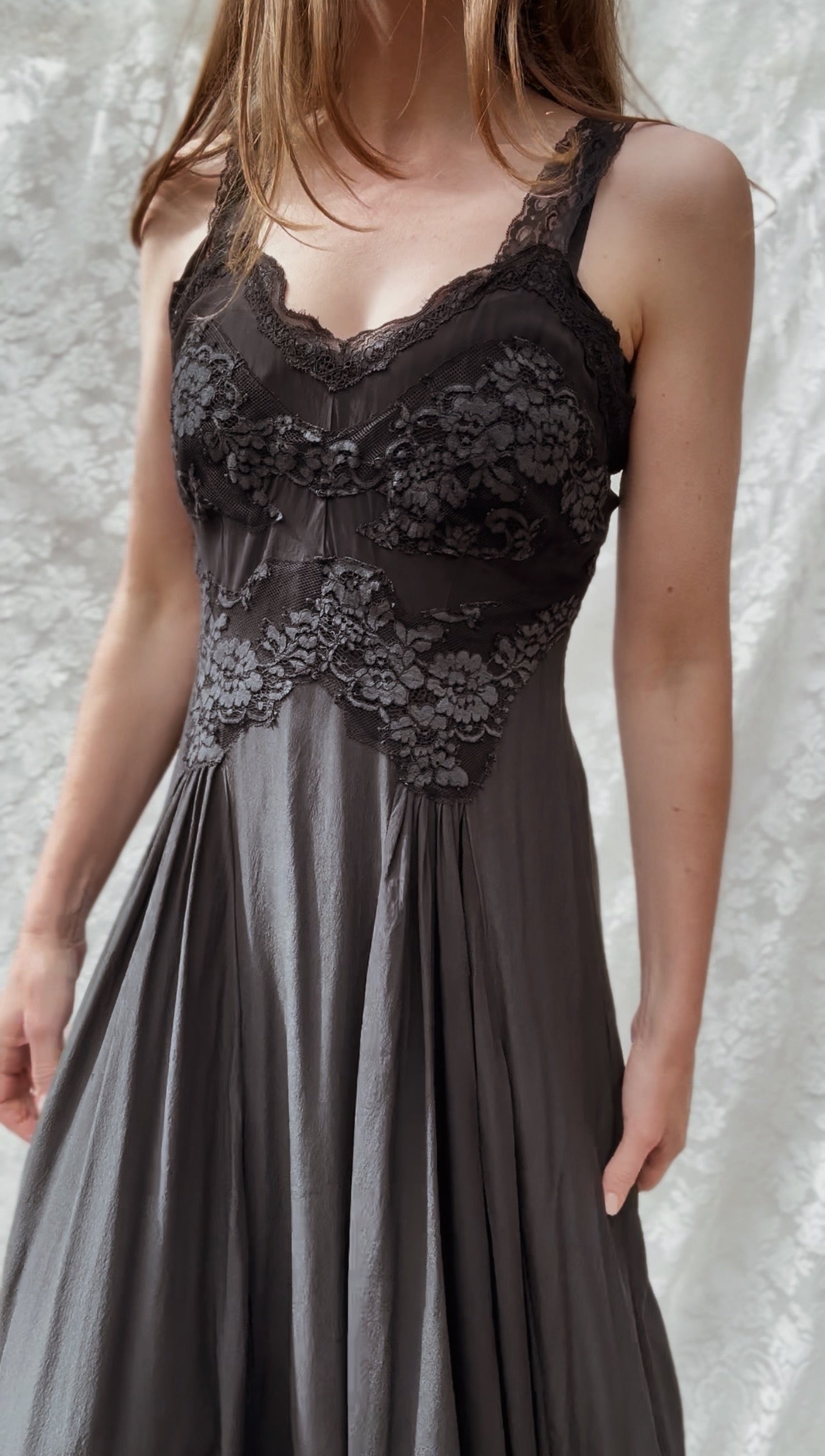 PREORDER AURORA SILK & LACE DRESS - BLACK