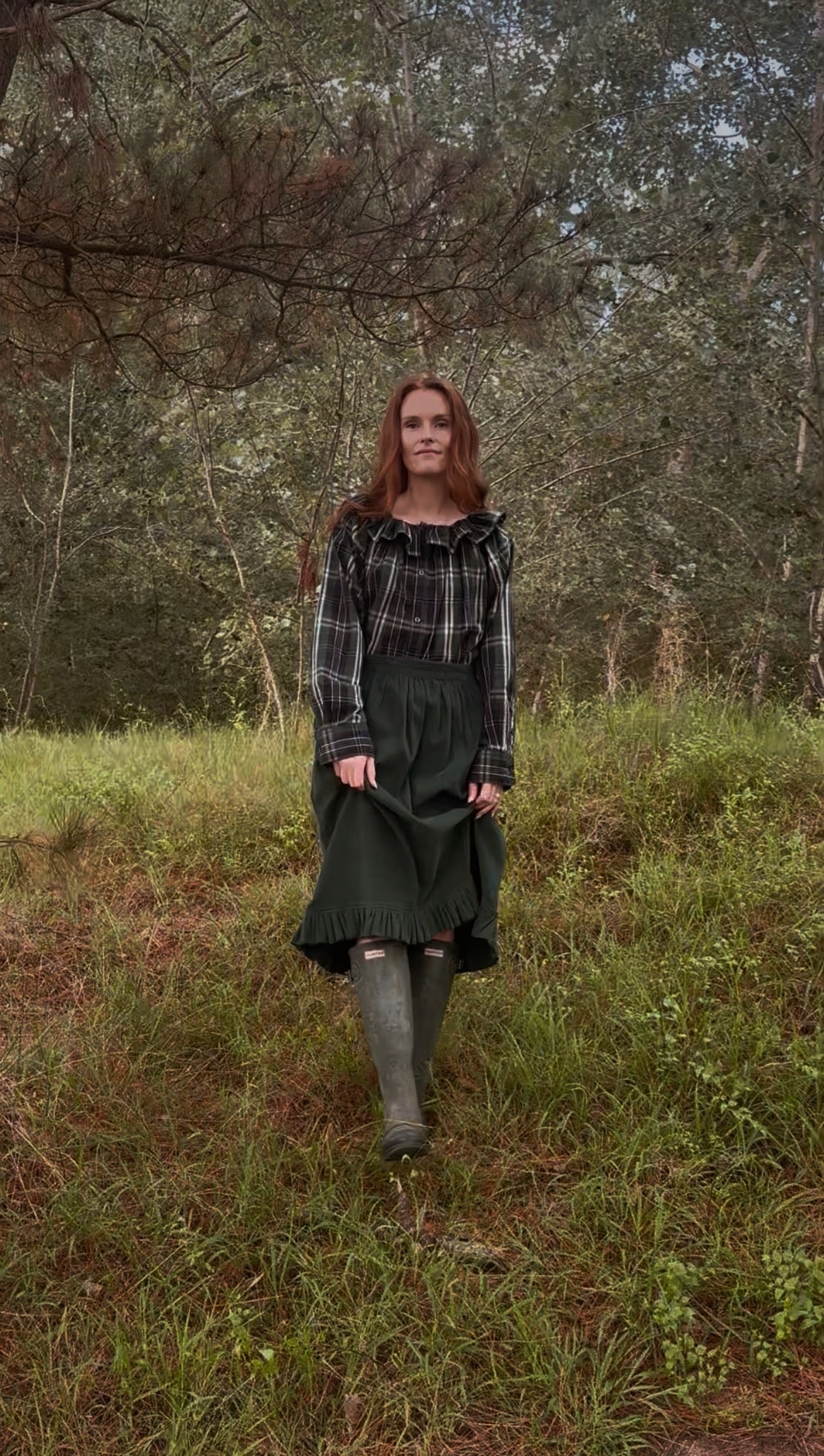 REWORKED PLAID CHECK GREEN & NAVY BLOUSE XS-M