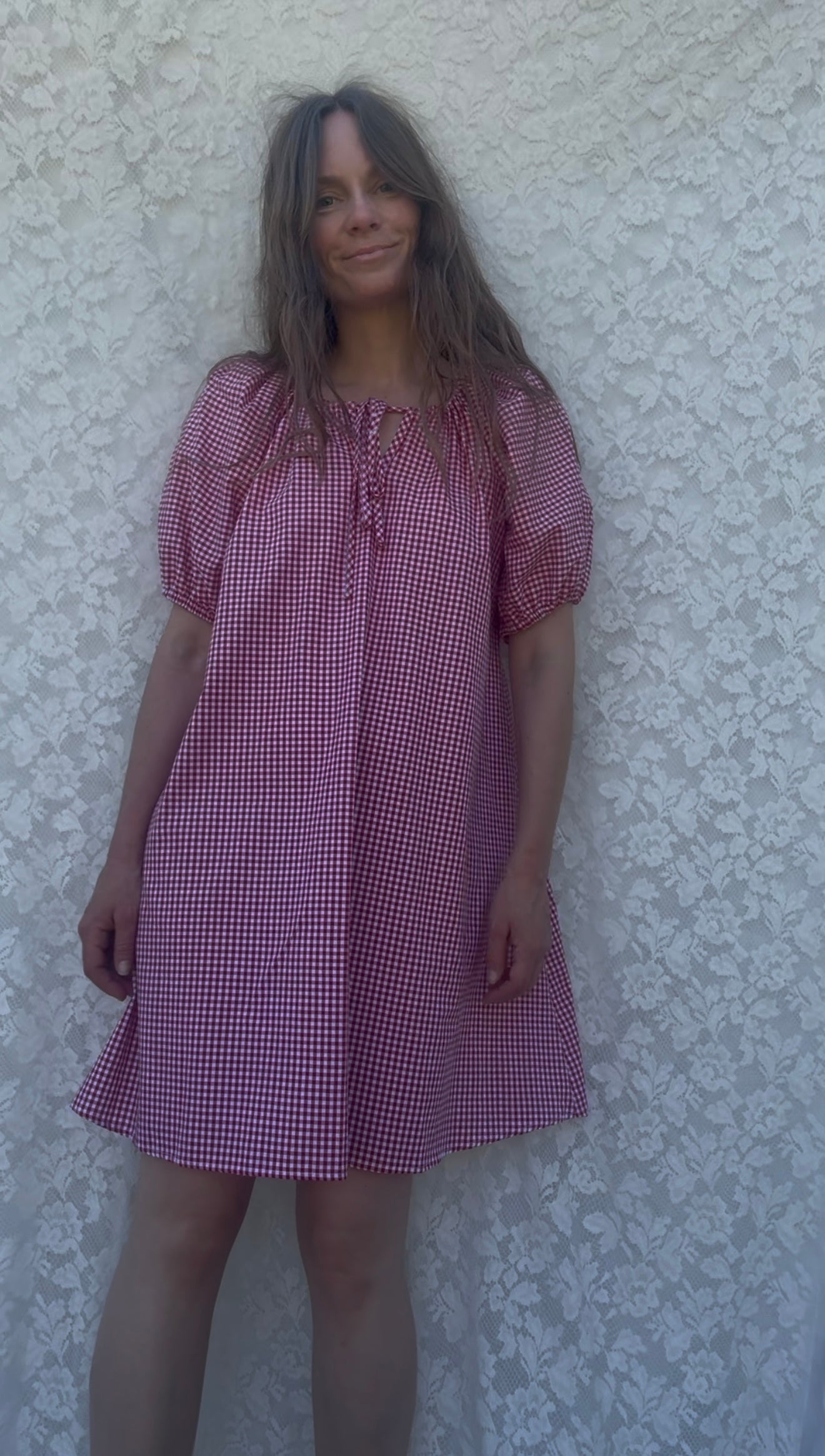 POPPY SMOCK DRESS RED GINGHAM COTTON