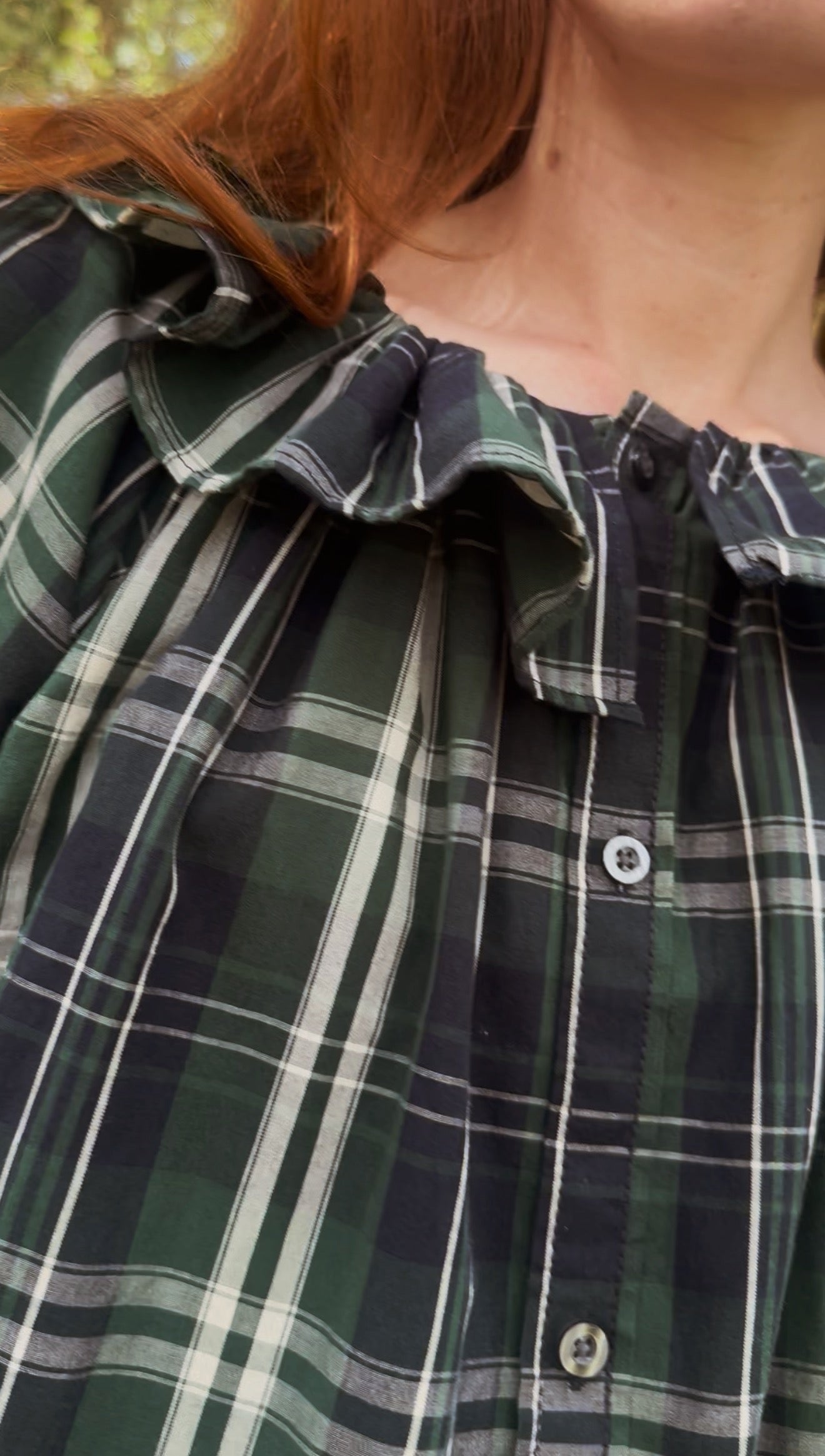REWORKED PLAID CHECK GREEN & NAVY BLOUSE XS-M