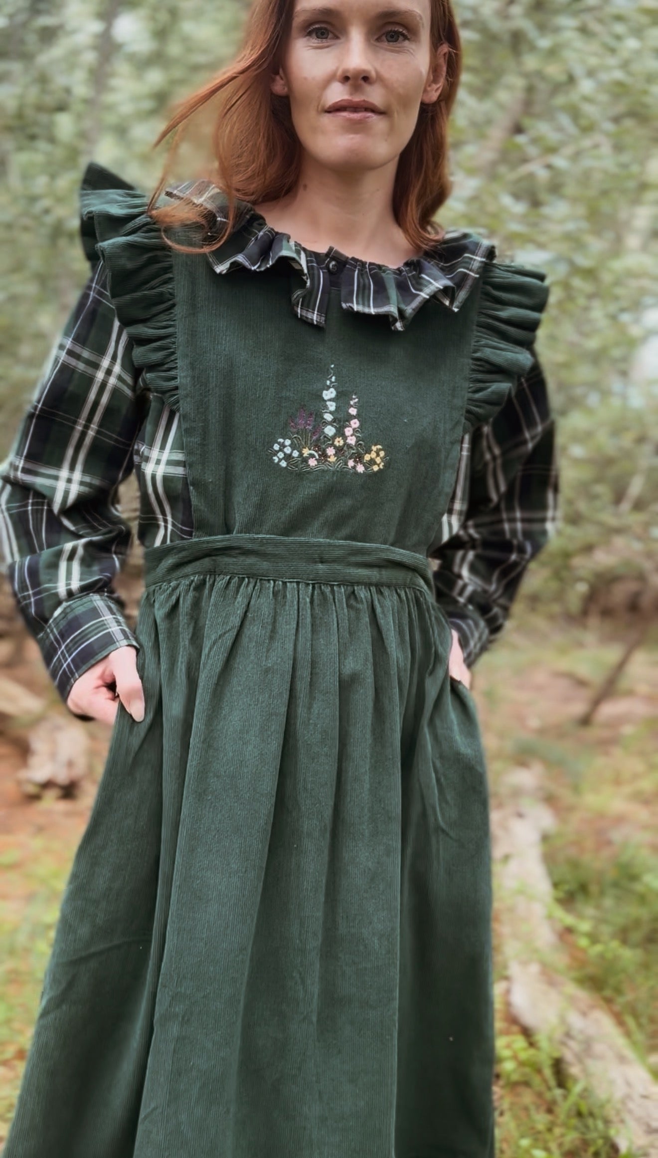 REWORKED PLAID CHECK GREEN & NAVY BLOUSE XS-M