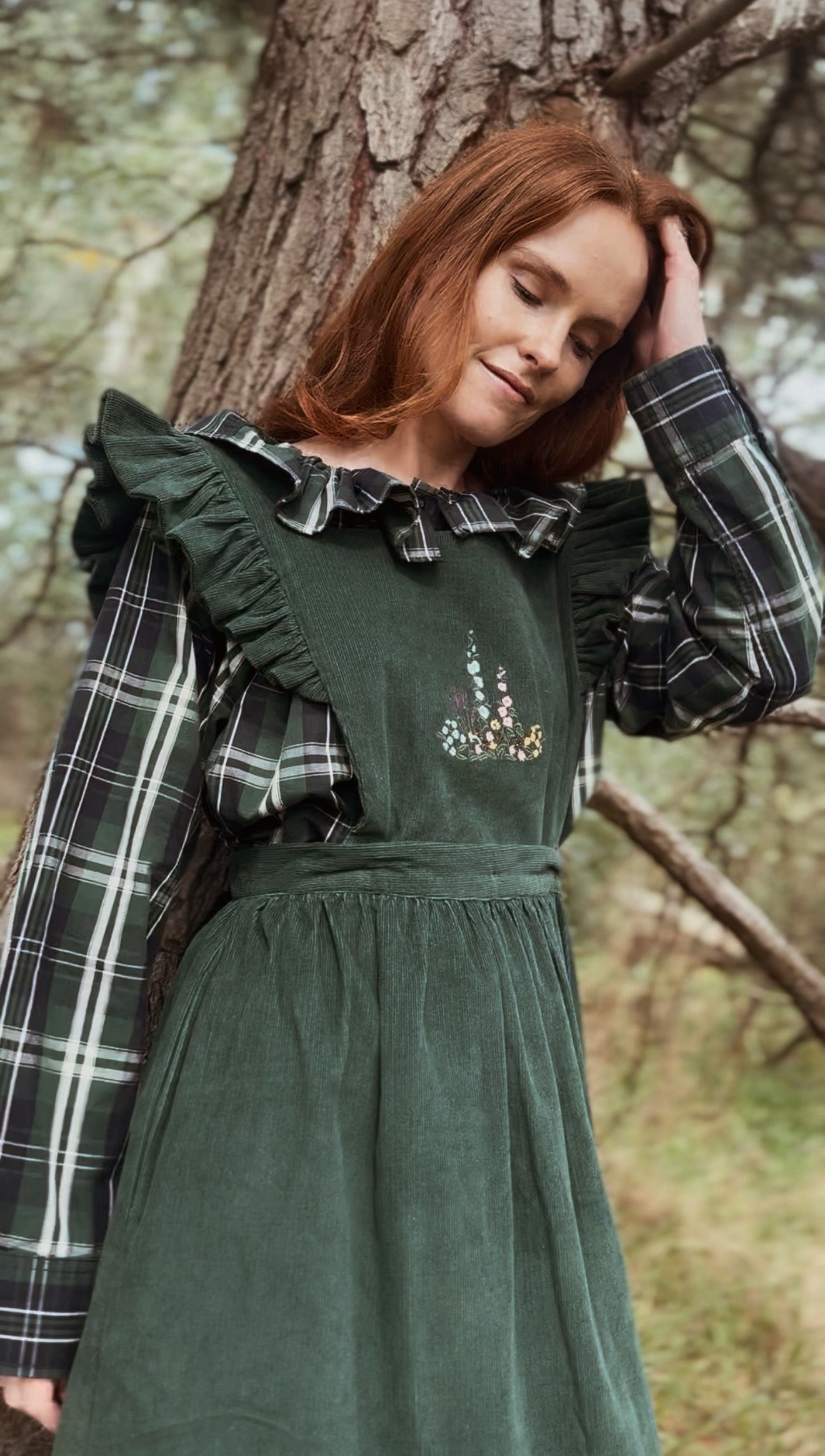 REWORKED PLAID CHECK GREEN & NAVY BLOUSE XS-M