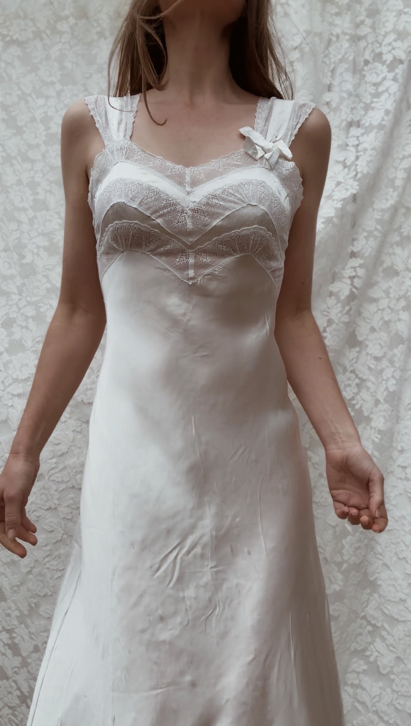 VINTAGE PATOLAINE 1930'S SLIP DRESS WHITE XS