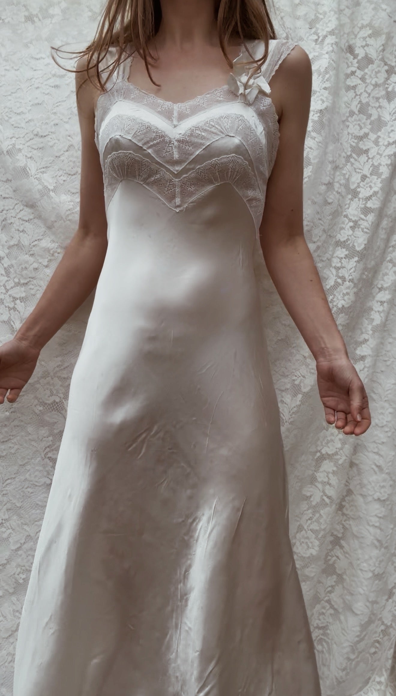 VINTAGE PATOLAINE 1930'S SLIP DRESS WHITE XS