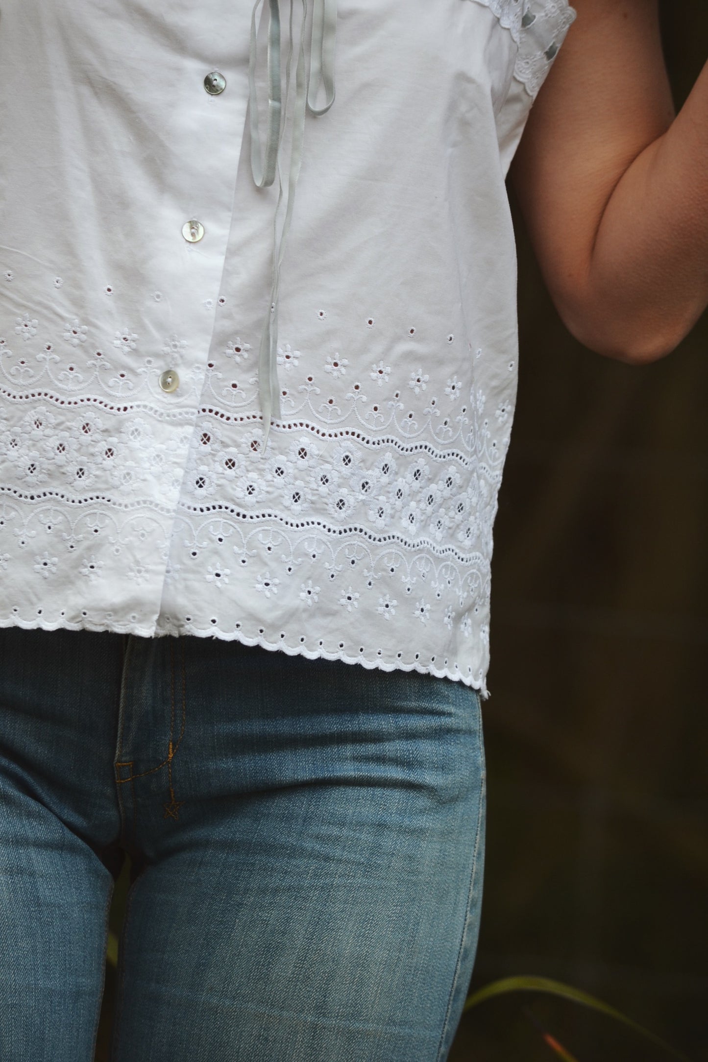 REWORKED - ONE OF A KIND COTTON CAMISOLE WITH VELVET RIBBON LARGE