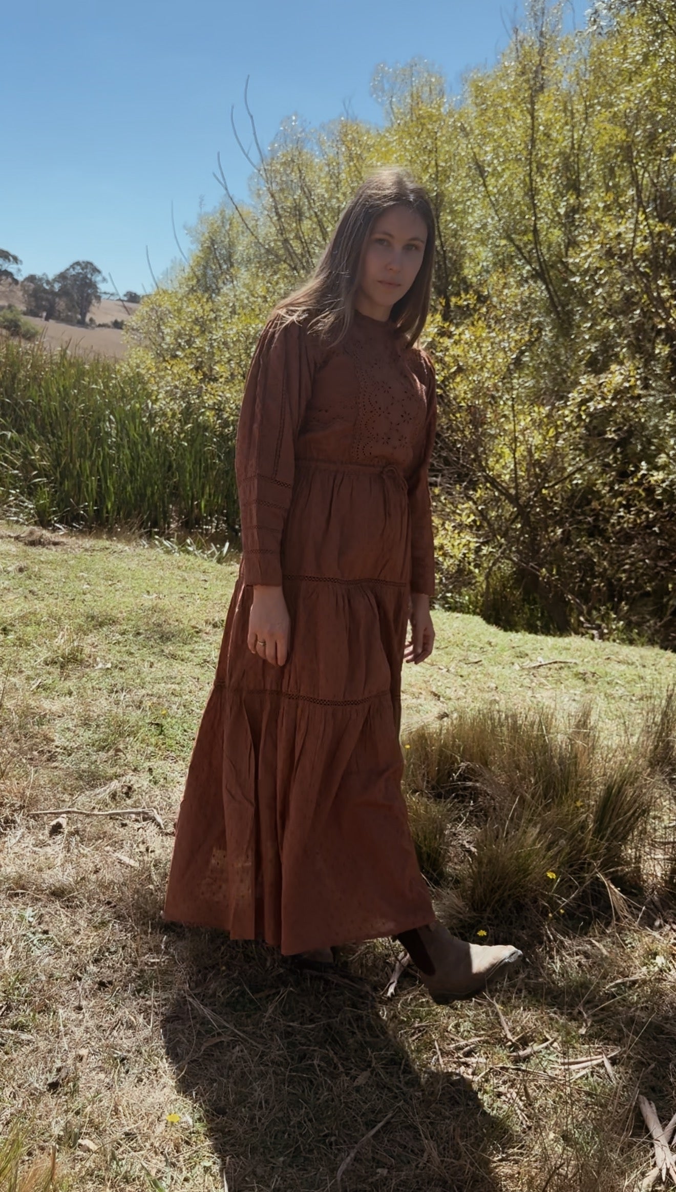 SAINSBURY COTTON LACE DRESS RUST
