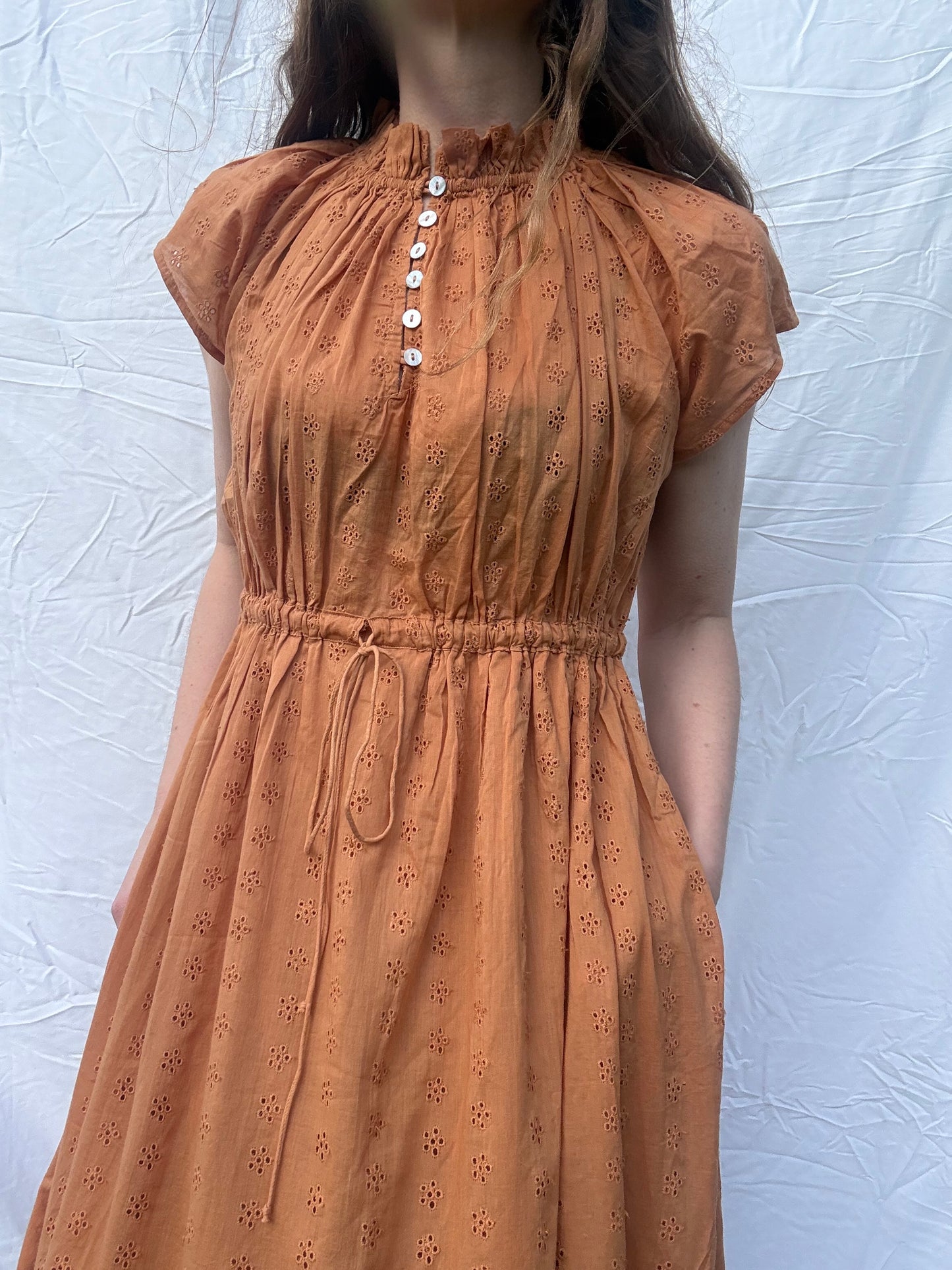 PRELOVED - 100% RECYCLED COTTON - ISABEL DRESS COPPER COTTON LACE XXS