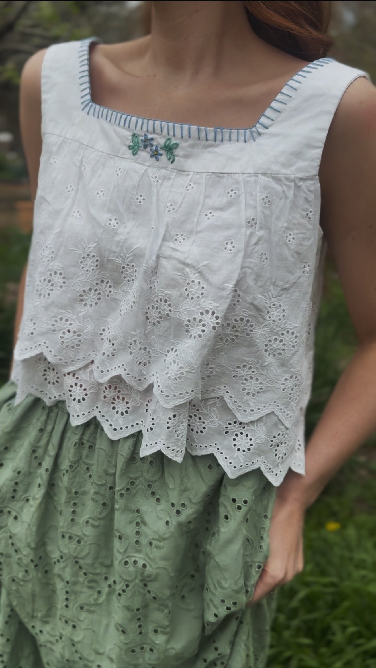 REWORKED - ONE OF A KIND COTTON EMBROIDERED BLOUSE MEDIUM - LARGE