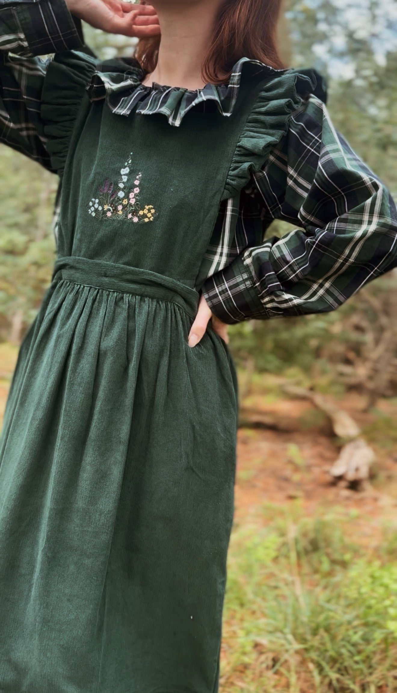 REWORKED PLAID CHECK GREEN & NAVY BLOUSE XS-M