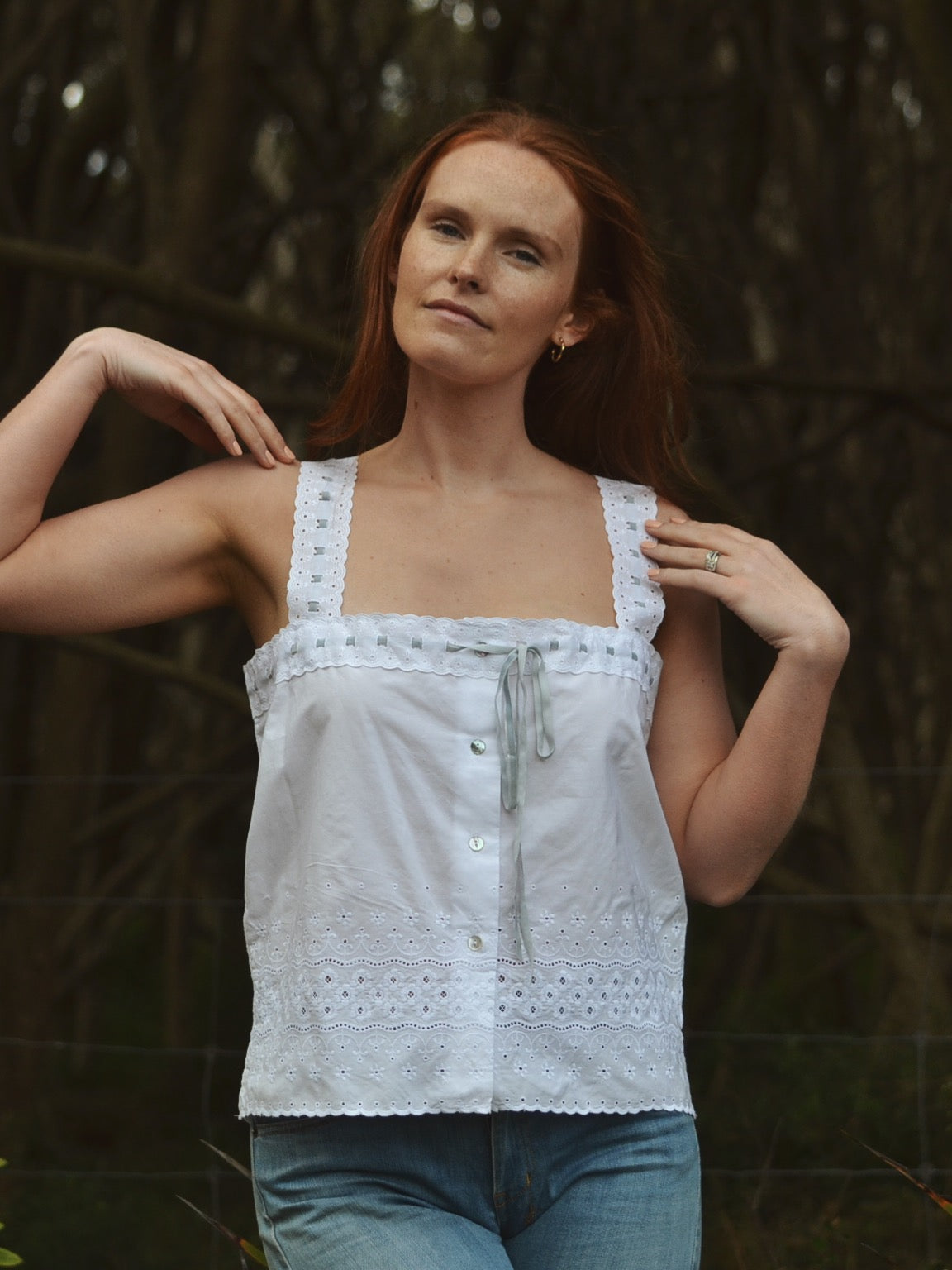 REWORKED - ONE OF A KIND COTTON CAMISOLE WITH VELVET RIBBON LARGE
