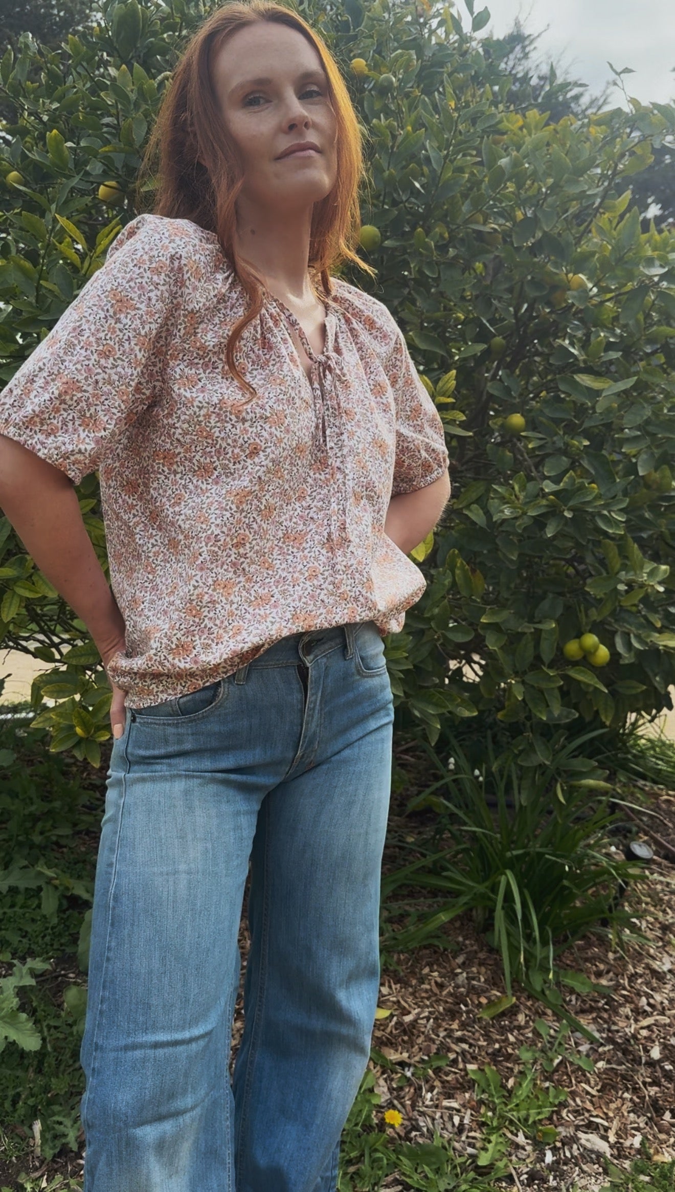 REWORKED - ONE OF A KIND COTTON SMOCK BLOUSE PINK FLORAL SMALL