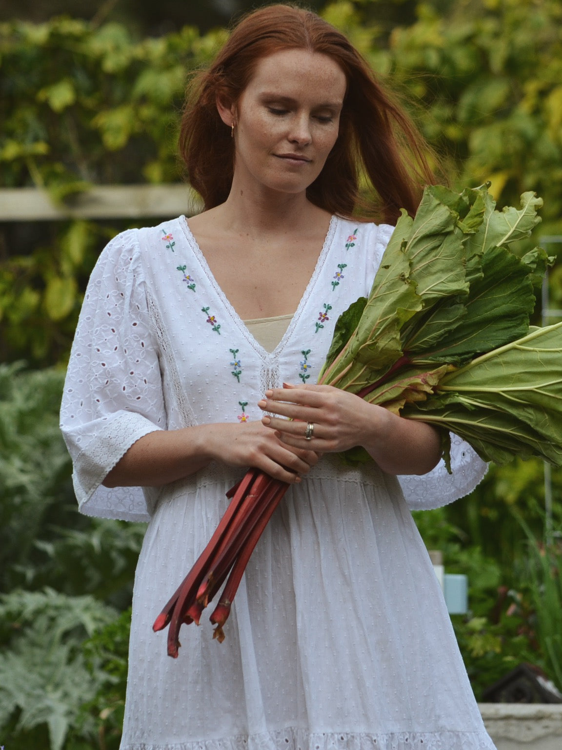 REWORKED COTTON LACE EMBROIDERED DRESS