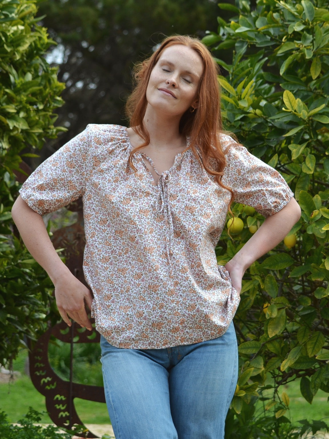 REWORKED - ONE OF A KIND COTTON SMOCK BLOUSE PINK FLORAL SMALL