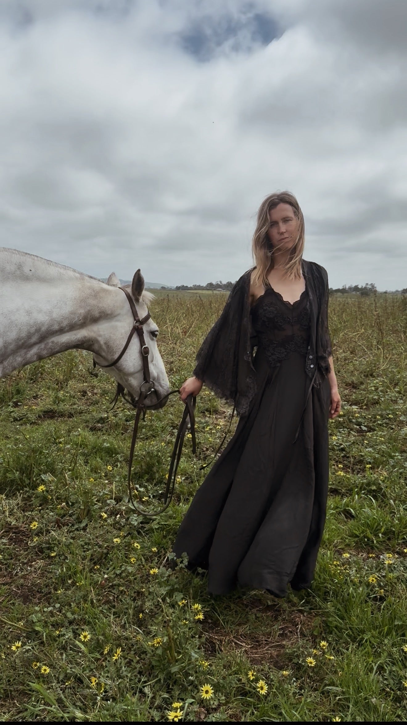 PREORDER AURORA SILK & LACE DRESS - BLACK