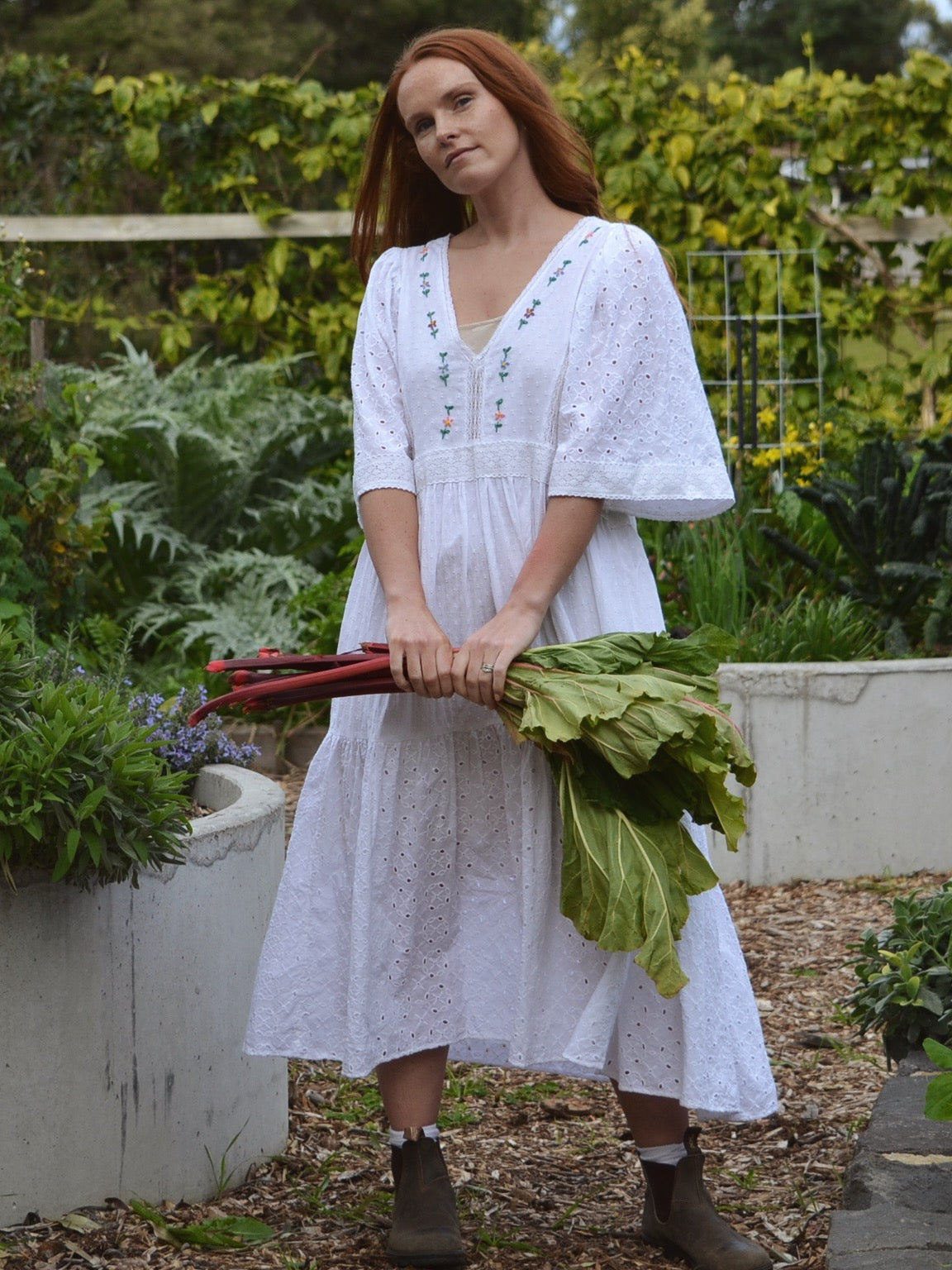 REWORKED COTTON LACE EMBROIDERED DRESS