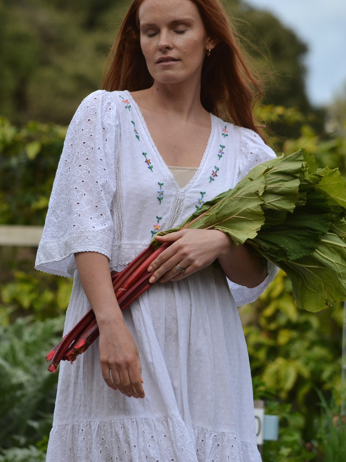 REWORKED COTTON LACE EMBROIDERED DRESS