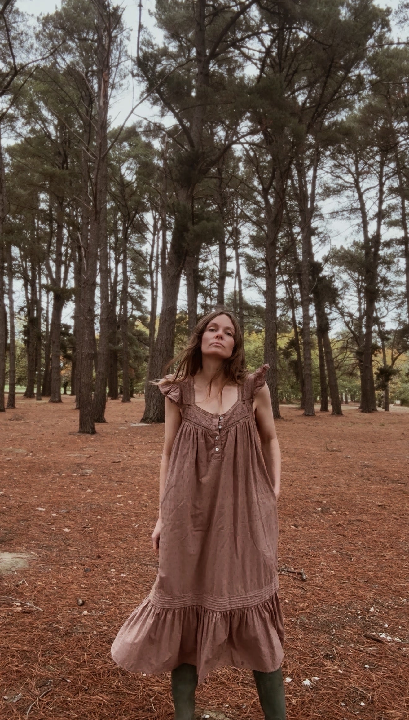 ONE ONLY - 100% RECYCLED COTTON - ALICE DRESS -  CHOCOLATE XS