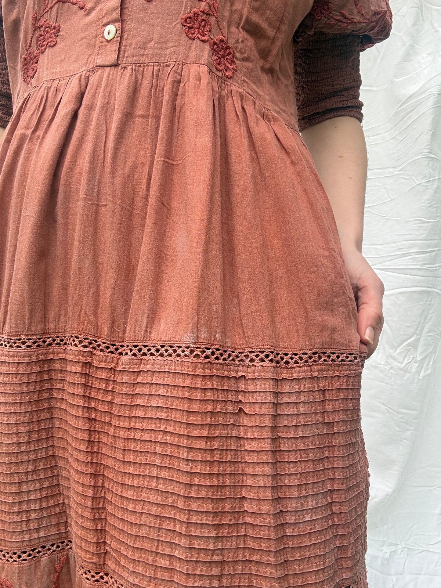 PRELOVED - 100% RECYCLED COTTON - AUGUSTINE MAXI DRESS DESERT CLAY S