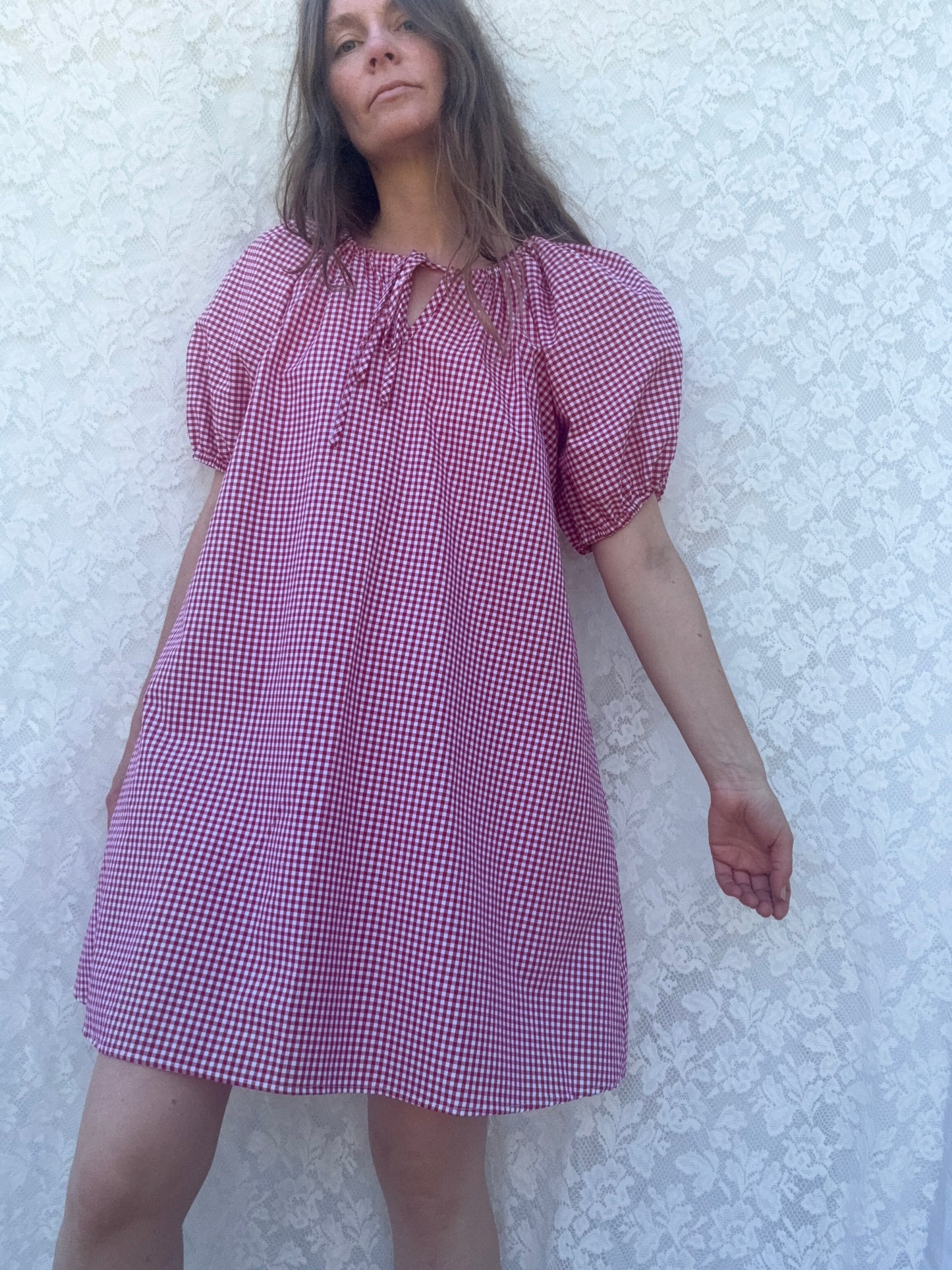 POPPY SMOCK DRESS RED GINGHAM COTTON