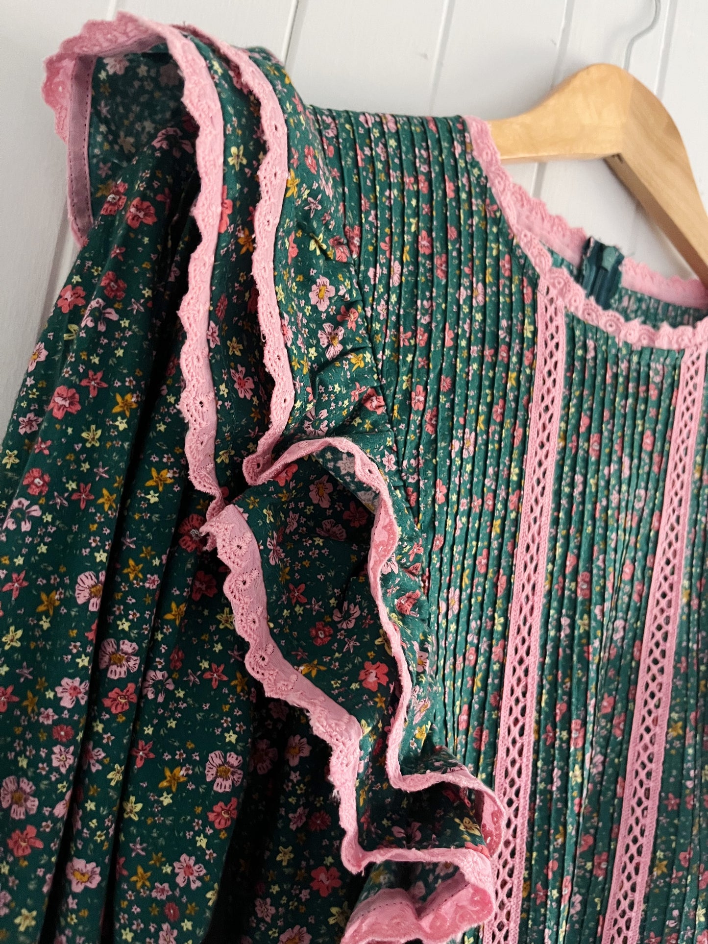 PRELOVED - BRAMWELL DRESS DITSY FLORAL TEAL PINK POPLIN XS (Copy)