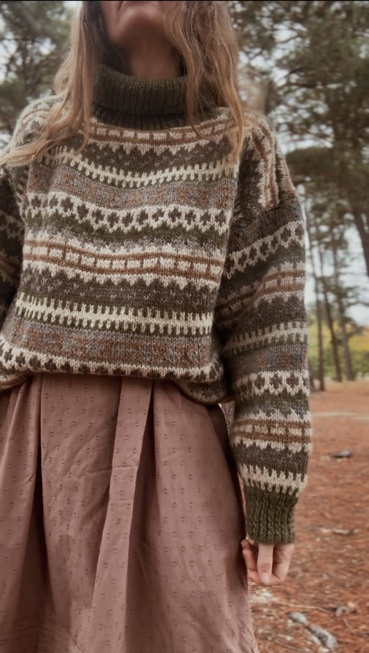 VINTAGE HANDMADE GREEN WOOL JUMPER S-XL