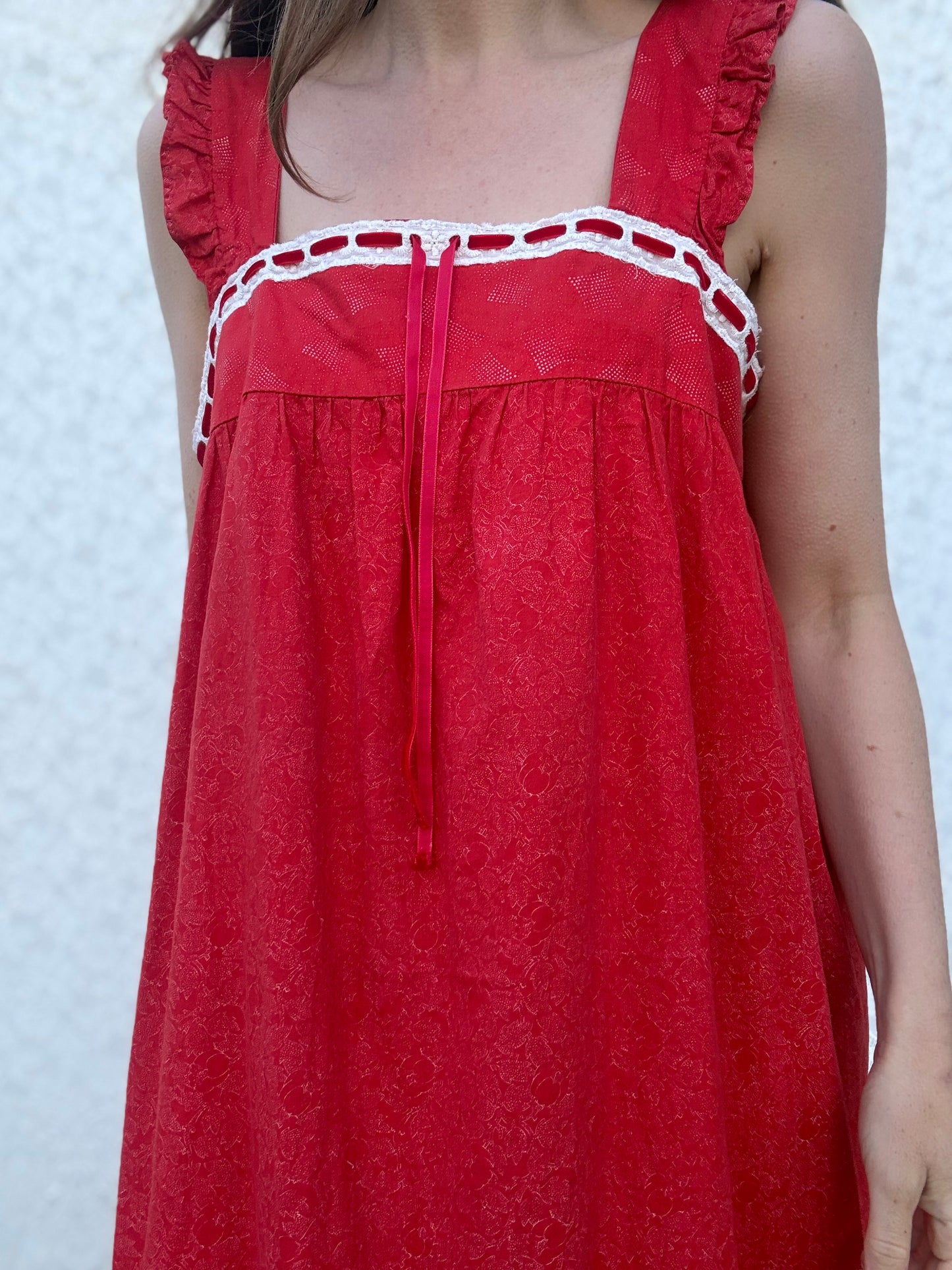 REWORKED - RED COTTON DAY DRESS 10-12