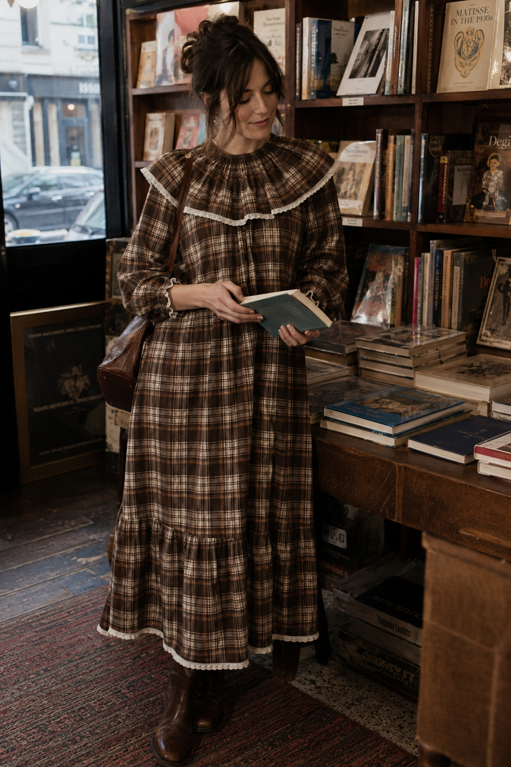 HETTIE SMOCK DRESS BROWN PLAID CHECK